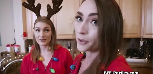  Busty babes spicing up xmas cookie making with a cock